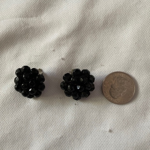 Vintage Laguna Signed Black Glass Bead Rhinestone Clip On 1950's MCM - Picture 1 of 12